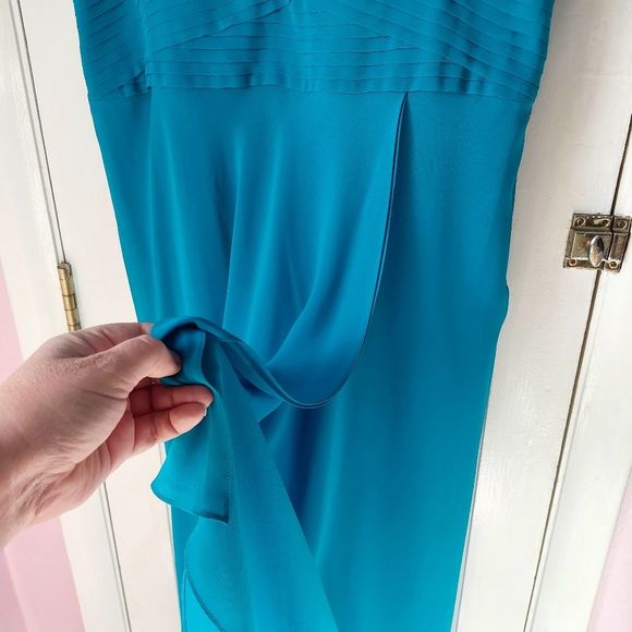 Liz Claiborne Teal Ruffled Midi Bridesmaid Wedding Prom Cocktail Dress Sz 10 - Picture 6 of 10